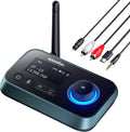 Transmisor Bluetooth SOOMFON para TV, transmisor y receptor Bluetooth 5.0 3 en 1 para TV a 2 auriculares con pantalla LCD, volumen ajustable, bypass de entrada/salida óptica AUX RCA para altavoces estéreo domésticos.