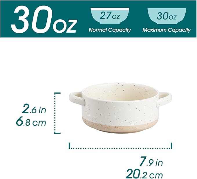 Bowls de Sopa Francesa vancasso Sabine con Asas – Set de 2 Tazones 30 Oz Aptos para Horno, Color Crema