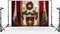 Kate - Fondo para fotografía de árbol de Navidad (3 x 2 m), diseño de chimenea navideña, corona navideña, cortinas rojas, accesorios para estudio fotográfico 
