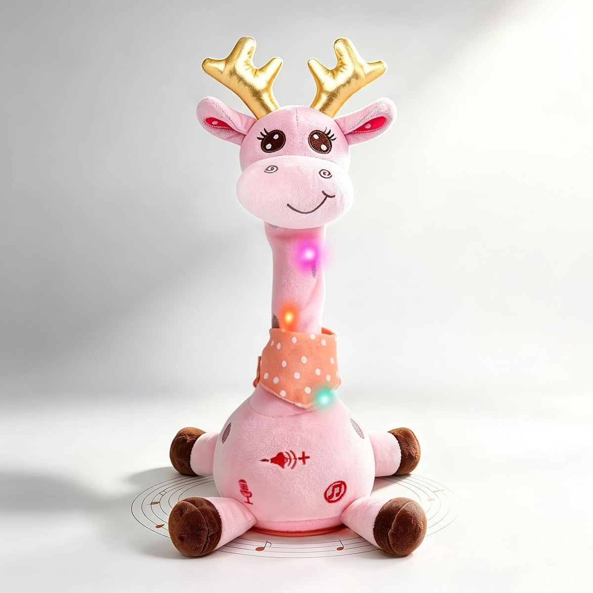 LLUKEME Jirafa Bailarina y Parlante con Astas Doradas | Peluche Interactivo que Repite lo que Dices | Jirafa Electronica Musical con Luz | para Bebes 1-3 Anos | Rosa