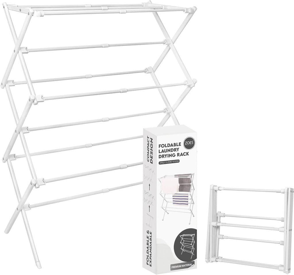 Tendedero de ropa mejorado ZOES HOMEWARE 2026 | Tendedero plegable para ropa | Secadores portátiles pequeños y plegables para ropa | Para uso interior y exterior | Blanco