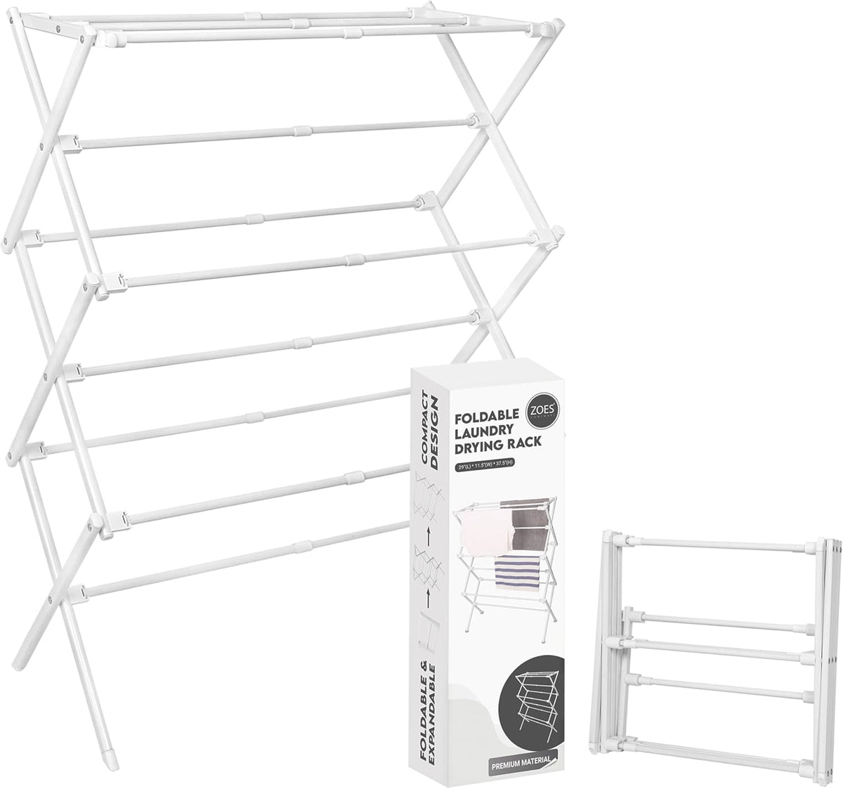 Tendedero de ropa mejorado ZOES HOMEWARE 2026 | Tendedero plegable para ropa | Secadores portátiles pequeños y plegables para ropa | Para uso interior y exterior | Blanco