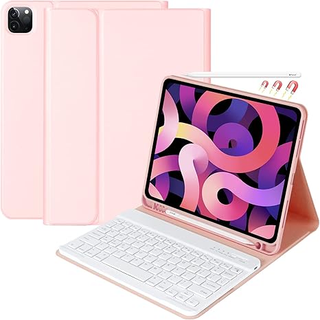 Funda con Teclado para iPad Air 11" M3/M2 y Air 5/4 Gen – Teclado Desmontable Magnético, Retroiluminación 7 Colores y Soporte para Pencil, Color Rosa