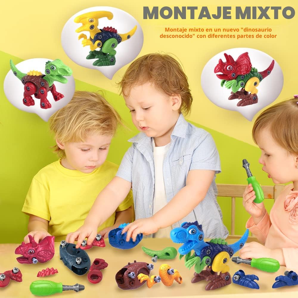 Juguetes de dinosaurio para niños de 3, 4, 5, 6, 7 años, juguetes desmontables con taladro eléctrico para niños, juguete educativo de construcción STEM, regalo ideal de cumpleaños, Navidad, Pascua