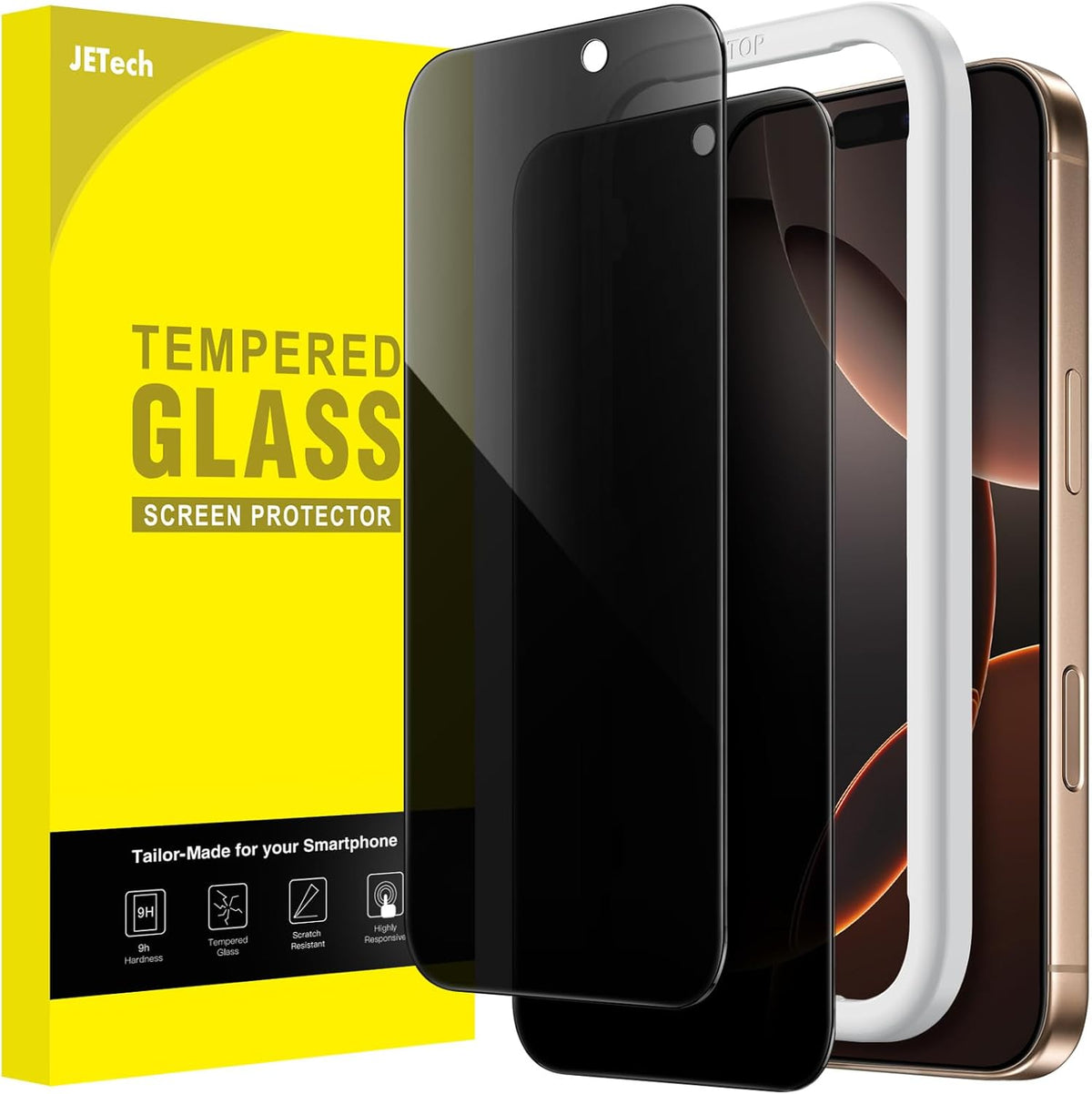 Protector de Pantalla Privacidad JETech para iPhone 16 Pro Max – Vidrio Templado Anti-Espía con Herramienta de Instalación, Pack x2