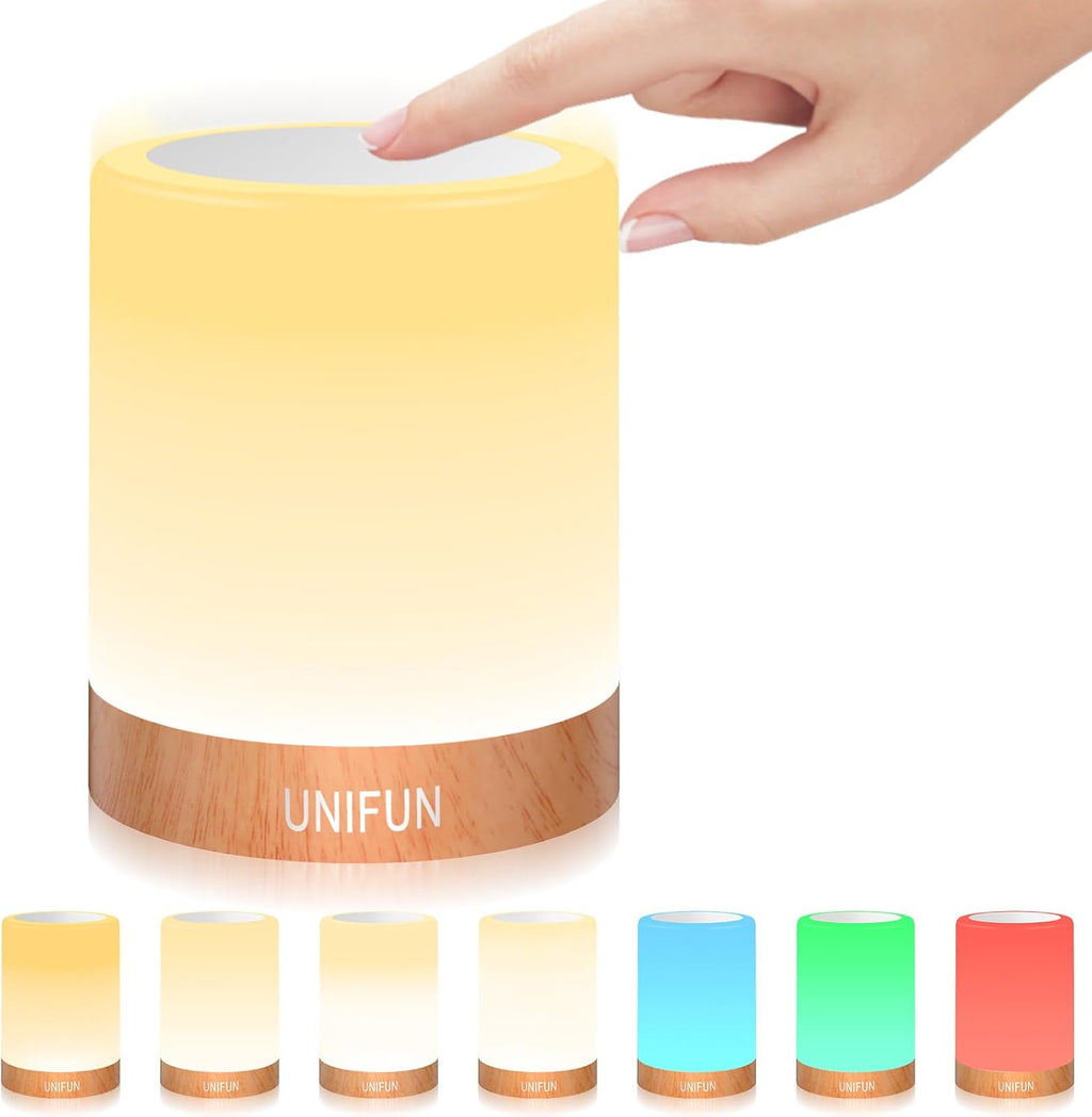 UNIFUN Luz nocturna, lámpara táctil para dormitorios, sala de estar, lámparas de mesa portátiles de cabecera con batería interna recargable, intensidad regulable 2800K-3100K, luz blanca cálida