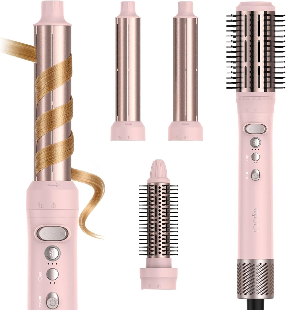 ANGILALA Cepillo Secador de Cabello Giratorio 105,000 RPM – Volumizador Todo en Uno con Rizadores Automáticos, Seca, Alisa, Riza y Volumiza