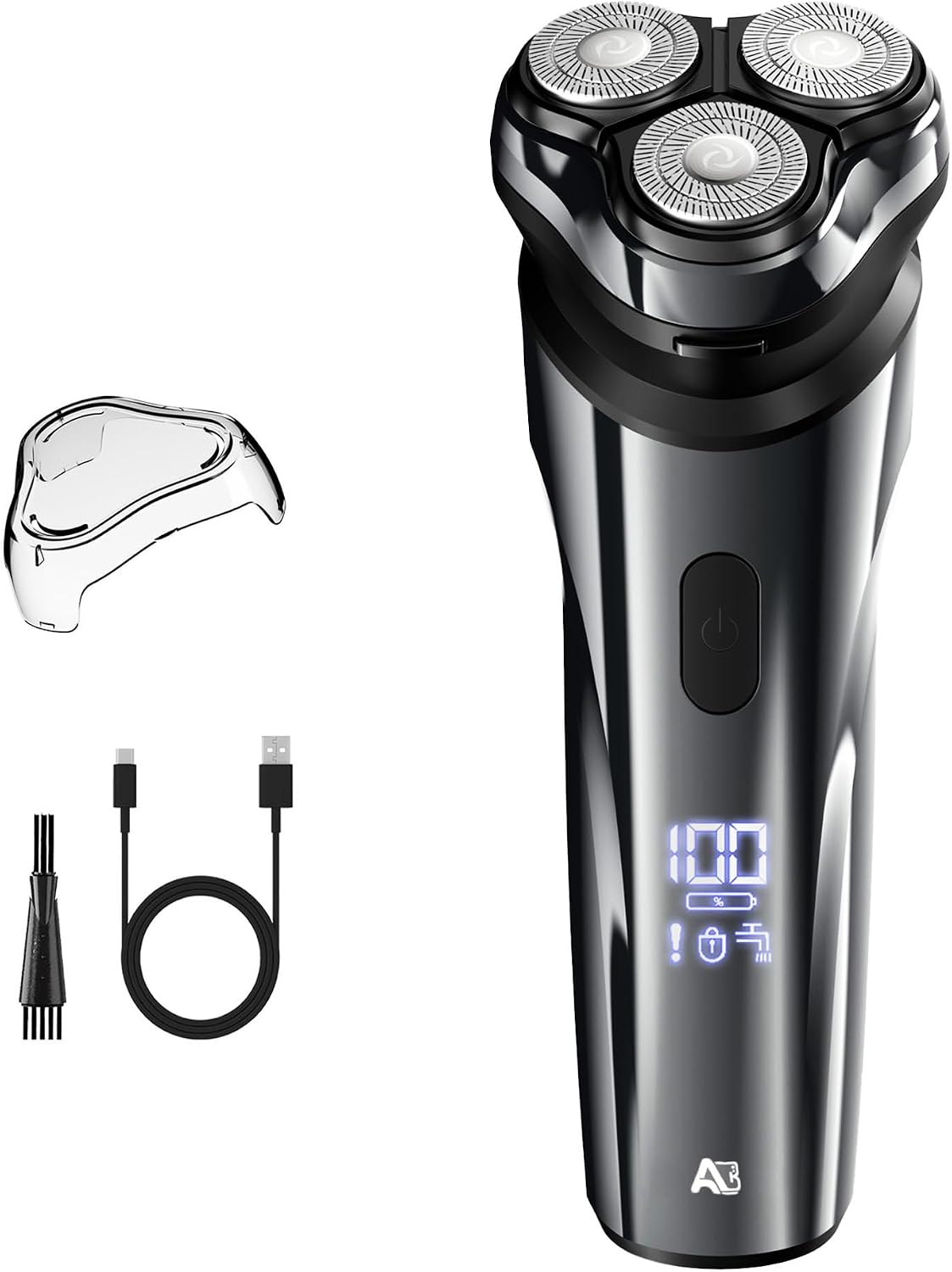 Afeitadora Eléctrica Recargable ABGAB para Hombre – Rotativa 4D, Seco/Húmedo, IPX7, Pantalla LED, USB-C, Gris Medio