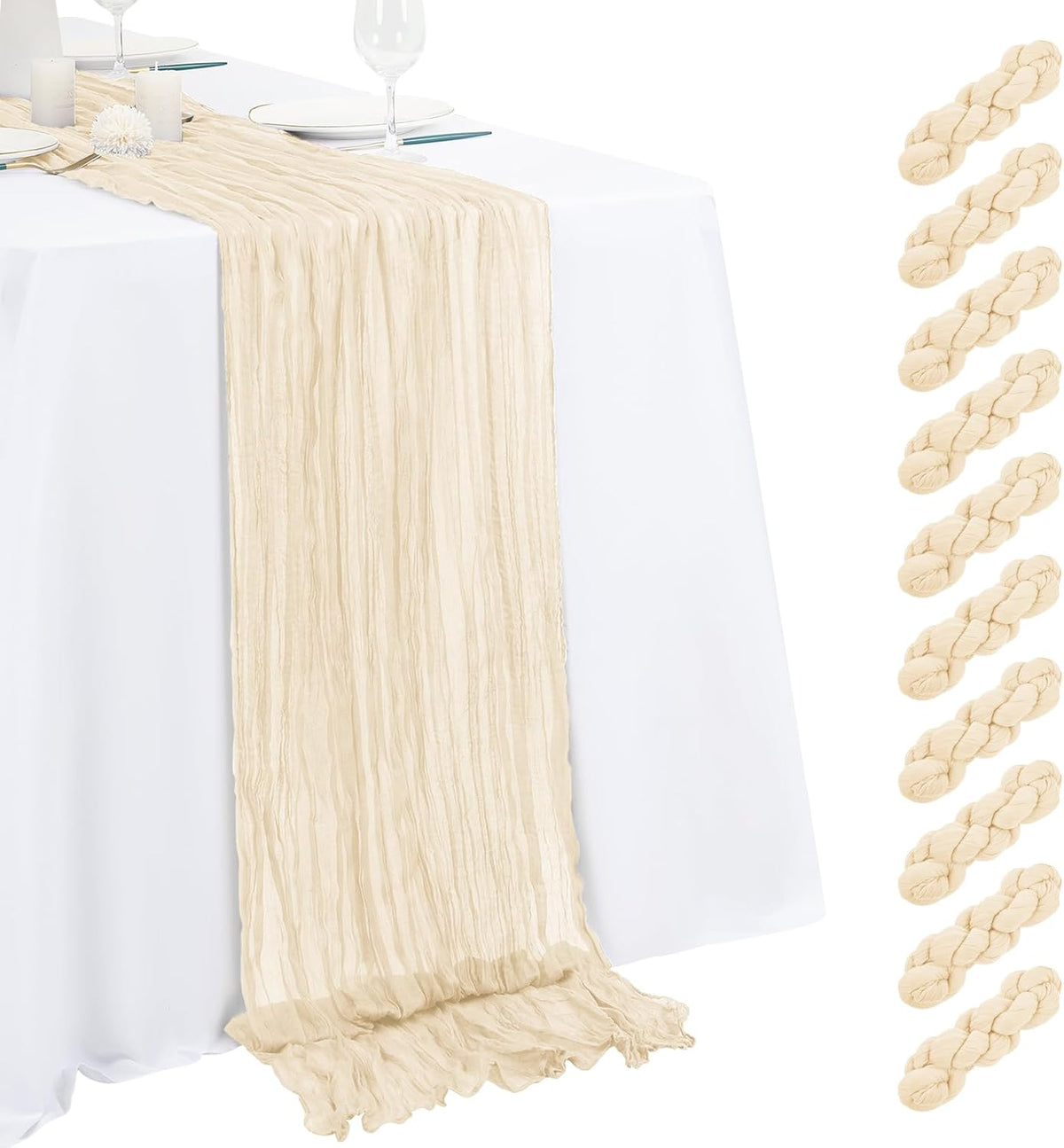 Set 10 Caminos de Mesa Gasa Marfil | Cheesecloth Boho 17x108" | Bodas, Baby Shower y Decoración Rústica
