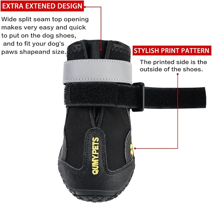Botas Impermeables para Perros QUMY – Suela Antideslizante y Tiras Reflectantes, Negro Talla 1