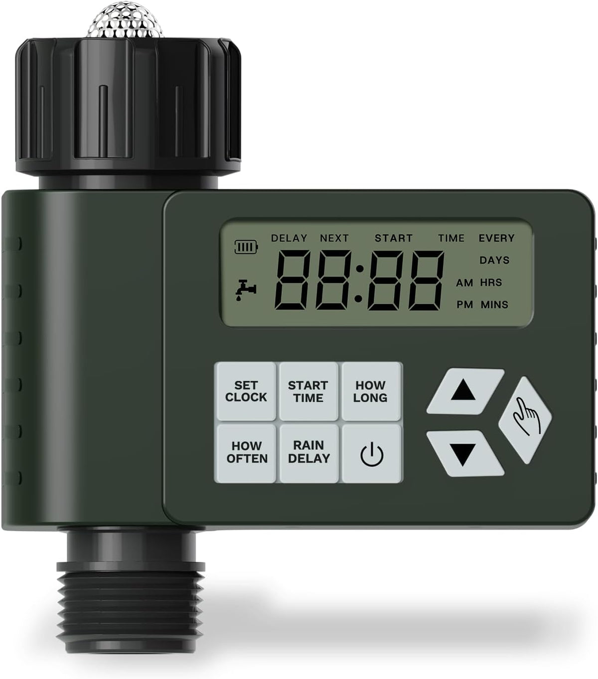 Temporizador de agua para grifo de manguera para jardín exterior, temporizador de riego programable Ortis con retardo por lluvia/modo manual/automático, diseño a prueba de fugas IP67 para césped y patio, 1 salida.