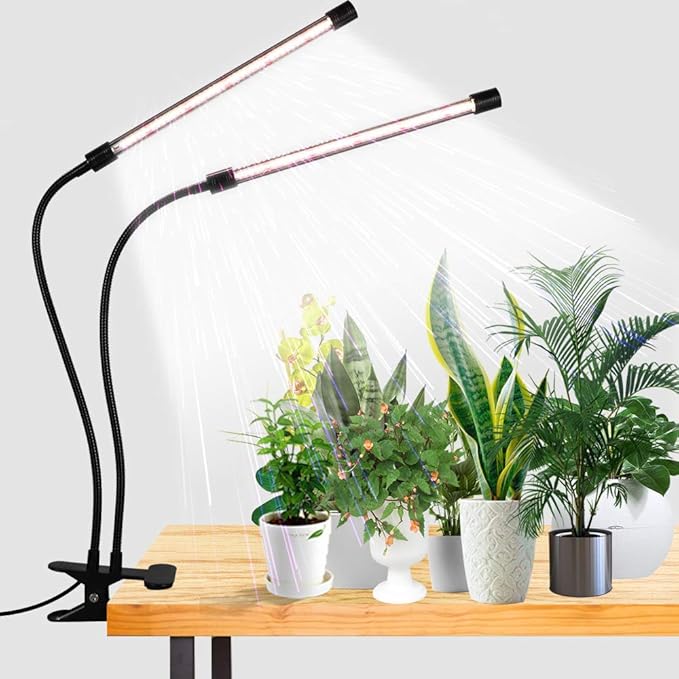 GooingTop Luz LED de crecimiento, 6000 K, lámpara de cultivo de plantas con clip de espectro completo con LED blanco y rojo para plantas de interior, 5 niveles regulables, temporizador de encendido