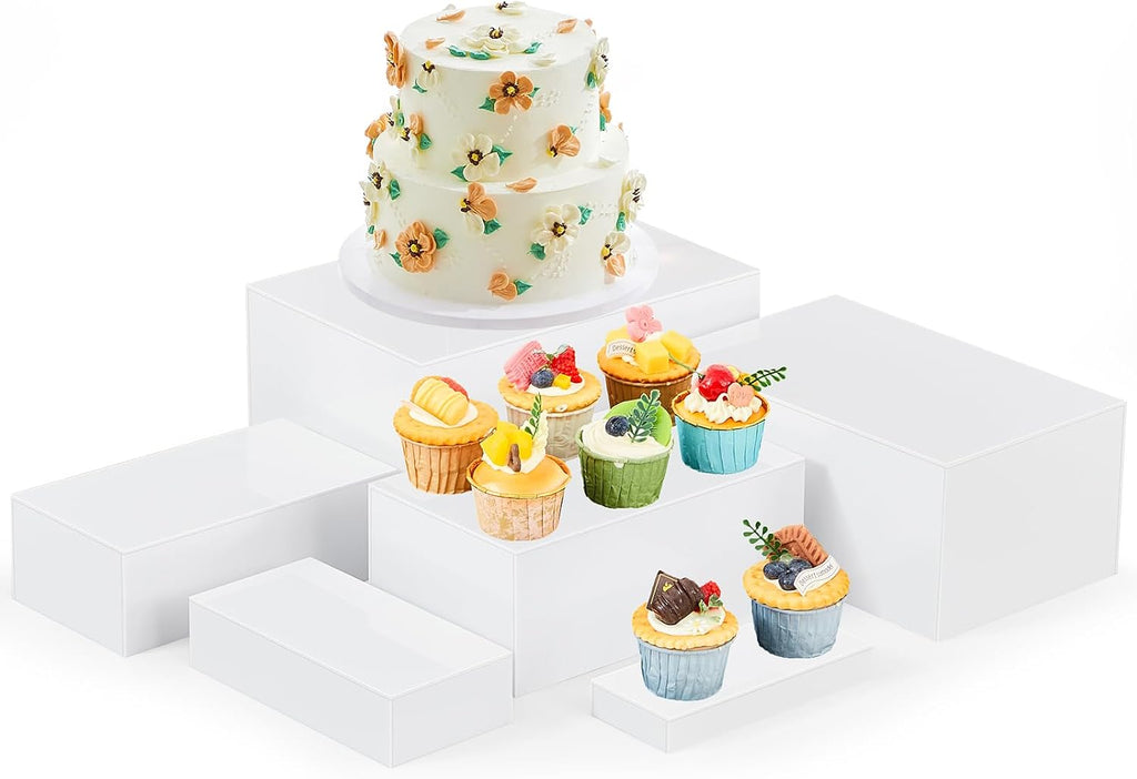 Soportes para Buffet Leinuosen Pack 6 Blanco Rectangular – 7 a 12 Pulgadas, Base Hueca, Mesa de Postres, Catering y Fiestas