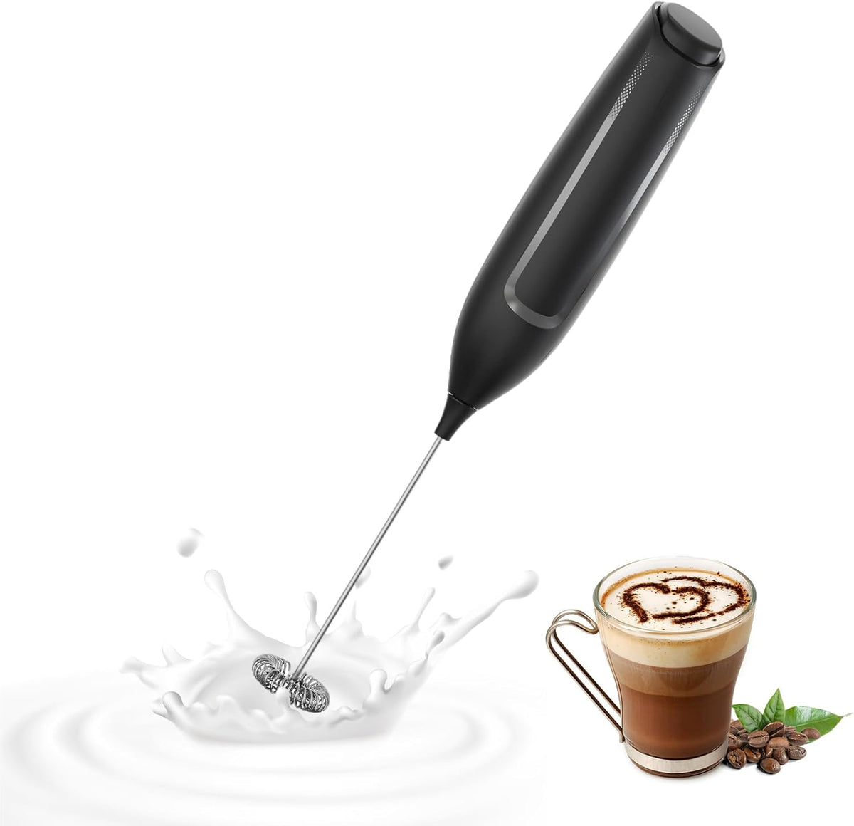 Espumador de Leche Manual a Batería – Mezclador Eléctrico para Café, Matcha y Cappuccino (Negro)
