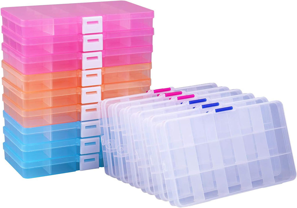 Lawei Caja Organizadora de Joyeria Plastica 15 Piezas | 15 Compartimentos con Divisores Ajustables | Para Cuentas, Joyeria y Manualidades