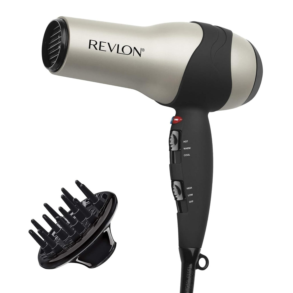 CONTIENE UN DIFUSOR  Y LA Secadora de Cabello REVLON Turbo | 1875 Watts de Maximo Brillo y Secado Rapido | Plateado