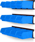 Juego Ultrawall de 12 contenedores y 3 rieles, contenedores de almacenamiento colgantes de plástico, sistema de almacenamiento de herramientas para garaje montado en la pared, 12 contenedores