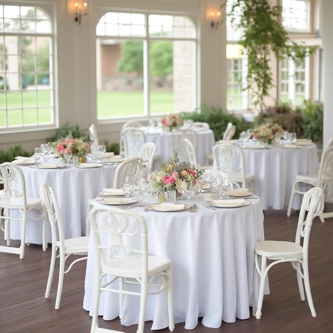 Sancua Mantel Redondo Blanco x8 | Tela Poliéster 305 cm | Bodas, Fiestas y Banquetes | Mesas 122–244 cm