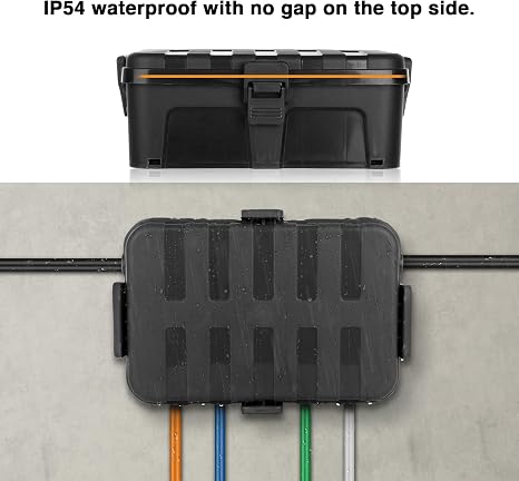 Flemoon Caja eléctrica grande para exteriores (12.5 x 8.5 x 5 pulgadas), caja de salida impermeable IP54 con 9 cables de extensión para exteriores, cubierta de seguridad resistente a la intemperie