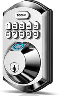 Cerradura Inteligente TEEHO TE002 — Huella Digital, Teclado Electrónico, Sin Llave, Deadbolt con 2 Llaves de Respaldo, Niquelado