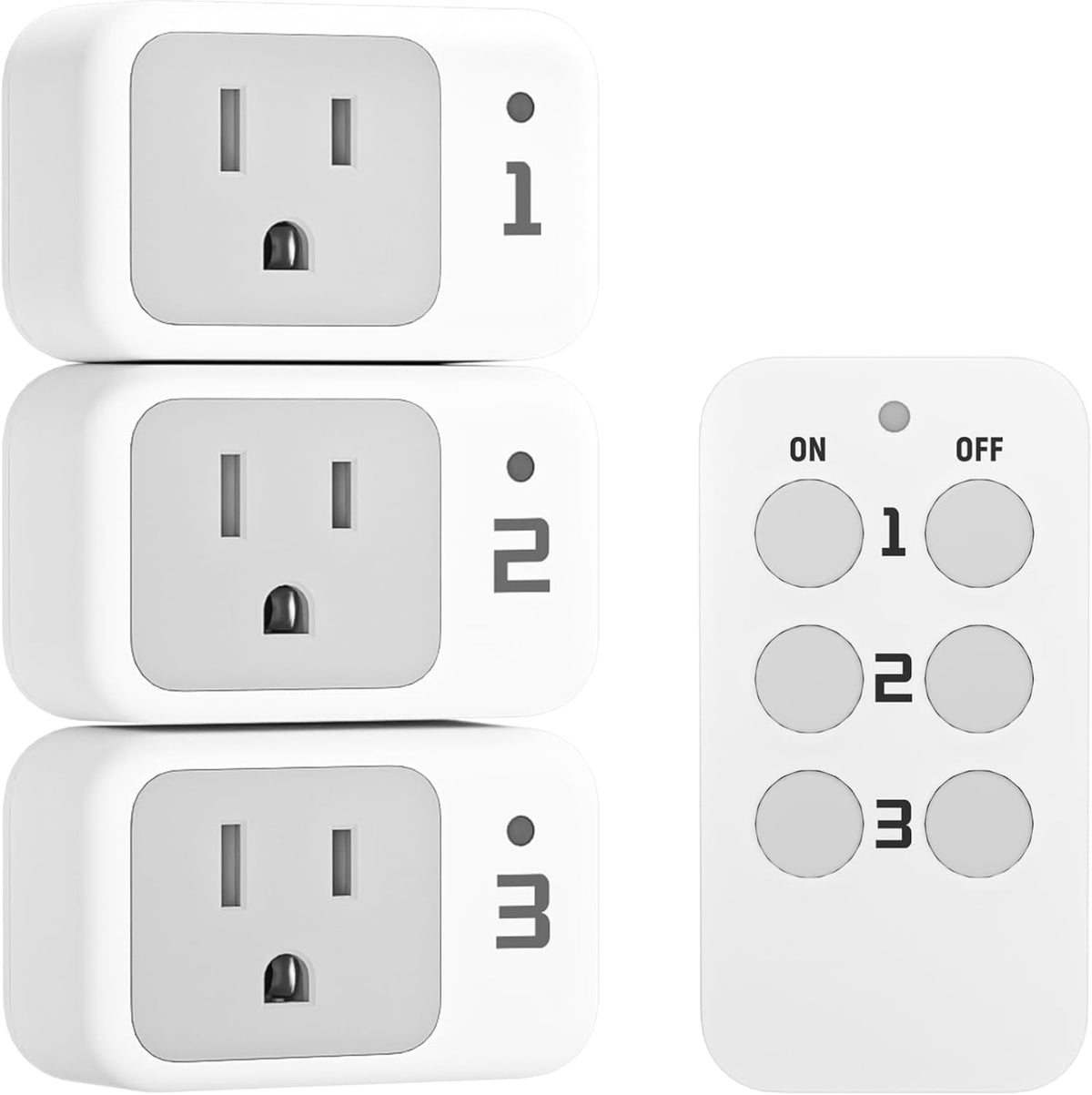 TESSAN Enchufe con Control Remoto | Interruptor de Luz Electrico | Enchufe de Pared con Encendido y Apagado para Luces de Cadena, Lamparas y Pequenos Electrodomesticos | Alcance 30 metros | 1 Control + 3 Enchufes