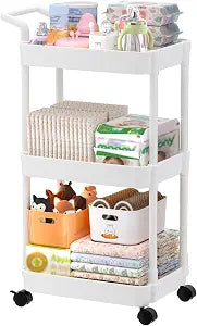 Organizador de Pañales Volnamal — Carrito Móvil de Plástico para Cuarto del Bebé, Fácil Armado, Color Beige
