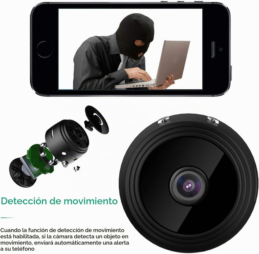 RFAWKNG 1 unidad Cámara oculta de 0,9 pulgadas con audio/video Mini cámara espía pequeña para interiores y exteriores con visión nocturna y detección de movimiento Monitor de bebé inalámbrico para niñera WiFi Seguridad secreta (1, negro, mini)
