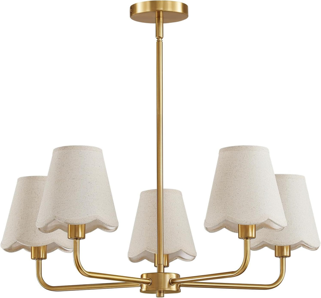 NO INCLUYE BOMBILLOS | Candelabro KAISITE Dorado Moderno de 5 Luces, Estilo Farmhouse Industrial para Comedor y Cocina