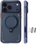 Funda TORRAS Ostand Q3 Air para iPhone 17 Pro Max con soporte magnético de 360°, compatible con MagSafe, resistente a caídas de grado militar, con botón de control de la cámara y resistente a golpes. Color azul medianoche.