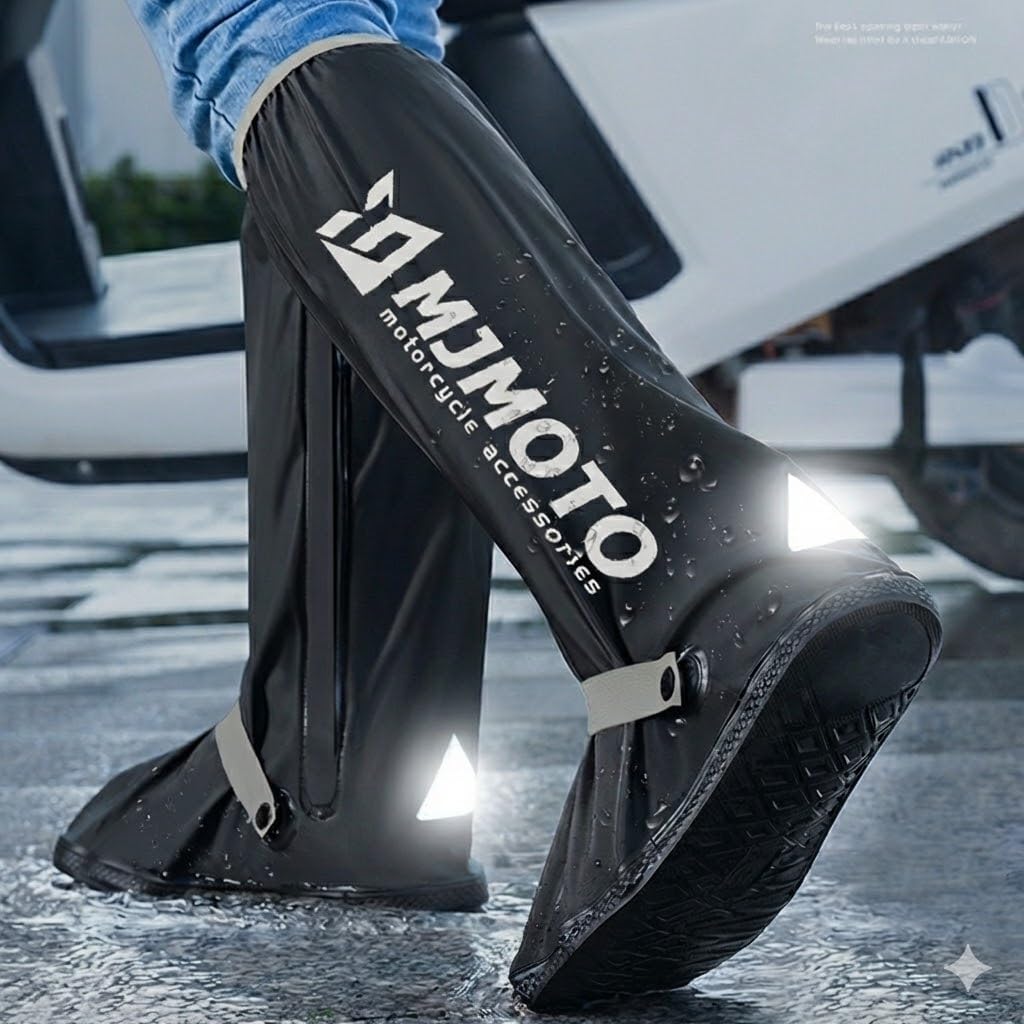 Cubre Botas Impermeables para Moto TALLA MEDIUM — Suela Reforzada, Reflector y Antideslizante, Reutilizables