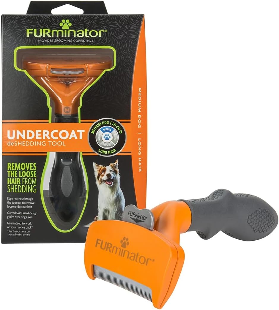 Cepillo FURminator para Perros Medianos de Pelo Largo | Herramienta deShedding para Eliminar el Subpelo y Reducir la Caída de Pelo