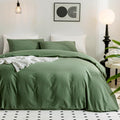 JELLYMONI Funda de Edredon Verde Queen | 100% Algodon Lavado Textura Tipo Lino | Set de 3 Piezas Transpirable con Cierre | Verde 228x228cm