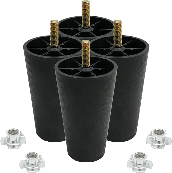 Murtenze 4 patas de sofá de 5 pulgadas, patas redondas cónicas de plástico para sofá, patas de repuesto con pernos de suspensión M10 para silla, sofá, tocador, gabinete, sofá biplaza, cama otomana
