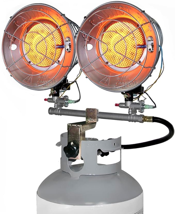 Comfort Gear - Calentador radiante portátil de propano de doble tanque superior, 30,000 BTU, calor infrarrojo instantáneo, para lugar de trabajo/garaje/espacio de trabajo, hasta 48 horas