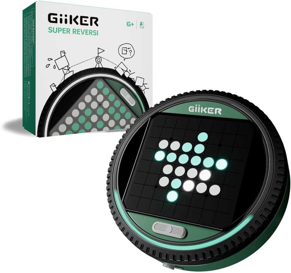 GiiKER Super Reversi - Juego de mesa electrónico de estrategia con oponente de IA, rompecabezas lógico inteligente portátil y juego de ingenio para niños y adultos, juguete de viaje portátil con 3 modos de juego y 500 desafíos.