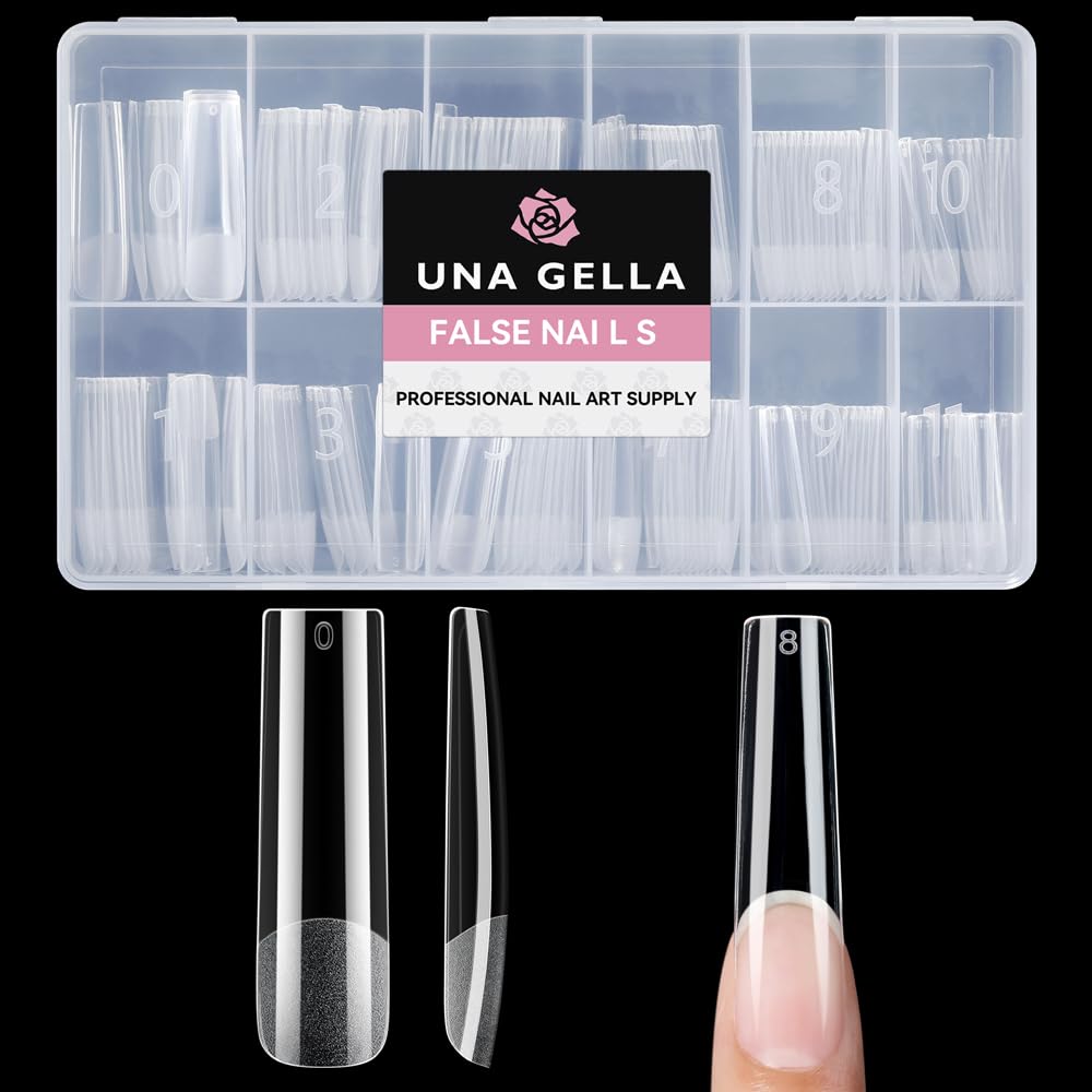 Tips para Uñas Cuadradas XXL UNA GELLA — 216 Piezas, 12 Tallas, Gel Sin Curva C para Press On y Extensiones