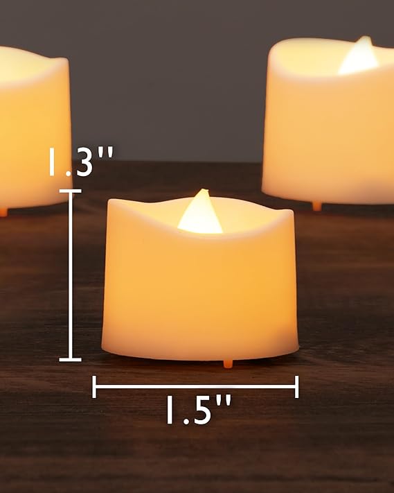 Homemory - Paquete de 12 velas votivas LED sin llama, funciona con baterías, velas de té falsas eléctricas de más de 200 horas para uso votivo, aniversario, centro de mesa de bodas, funeral, Halloween