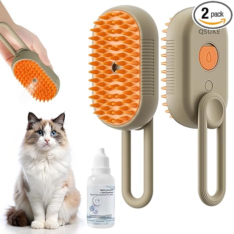 Cepillo de Vapor 3 en 1 para Gatos y Perros | Antiestático | Masaje por Vibración | USB