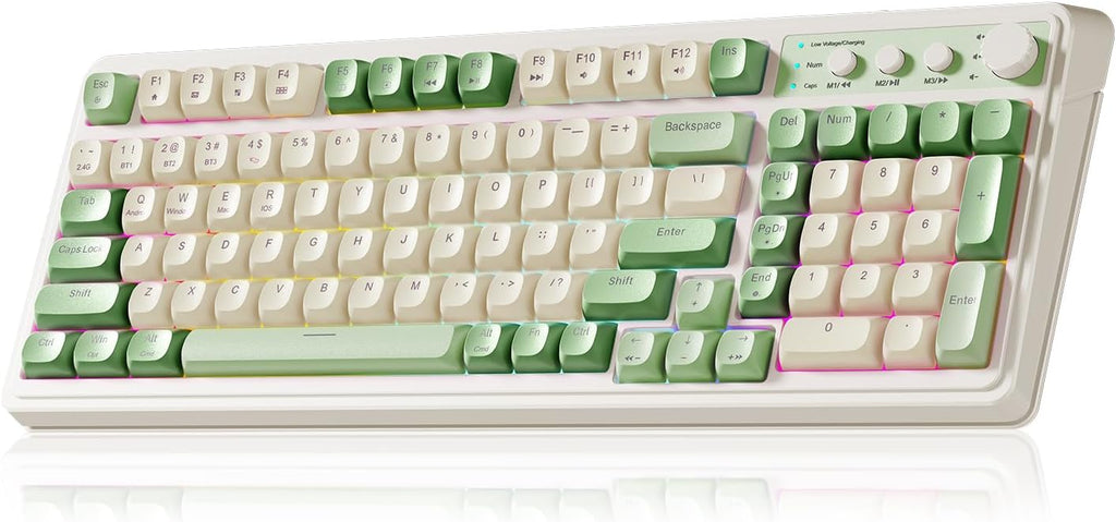Teclado para juegos AULA S99, teclado inalámbrico para computadora, Bluetooth/2.4GHz/USB-C de triple modo, teclado personalizado color crema con teclado numérico, perilla multimedia retroiluminada RGB, teclado programable y atractivo para jugadores de PC