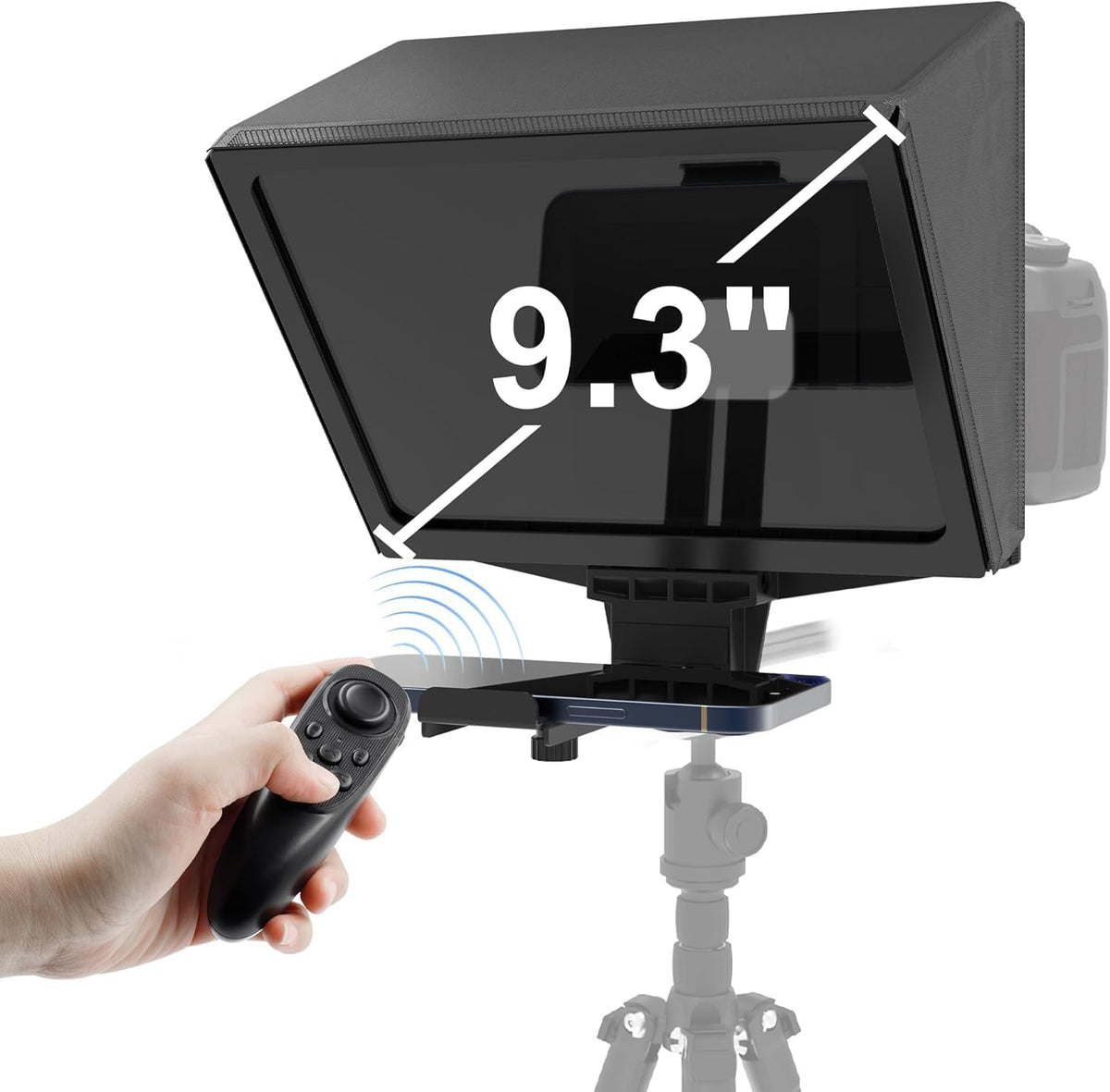 Teleprompter de 9,3", divisor de haz de vidrio 70/30, rosca de 1/4", compatible con teléfonos y cámaras, herramienta portátil de grabación de video.