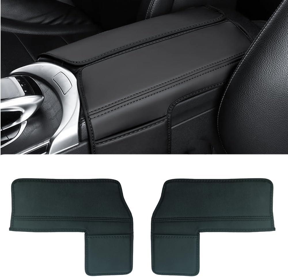 Funda para consola central, impermeable, de cuero, con reposabrazos, compatible con Mercedes-Benz Clase E W213 E200 E300 E400 E450 2017-2023 / Clase CLS C257 450 2019-2023. Funda para consola con reposabrazos y compartimento de almacenamiento (Negro).
