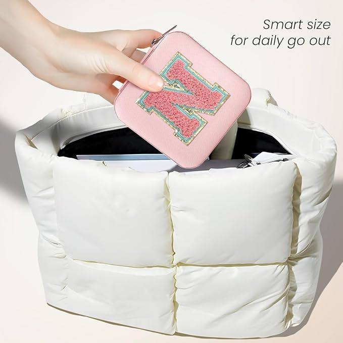 Joyero de Viaje Personalizado con Inicial | Organizador de Joyas Rosa para Mujer
