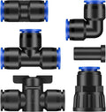 Pawfly 20 Piezas Conexiones Rapidas para Riego por Goteo | Kit para Tuberia 1/2 Pulgada | 4 Tes, 4 Uniones, 4 Codos, 4 Tapones, 2 Valvulas y 2 Adaptadores
