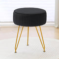 Taburete de Tocador en Terciopelo – Silla Redonda con Patas Metálicas Ajustables y Asiento Acolchado | Negro