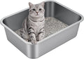 Arenero de acero inoxidable Idymere con bordes altos, arenero metálico para gatos, inodoro, antiadherente, fácil de limpiar, bandeja sanitaria para gatos de interior, gatitos o hogares con varios gatos.