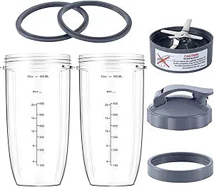 Set 7 Piezas NutriBullet — Vasos y Cuchilla Extractora de Repuesto, Vaso 32oz, Compatible con 600W y 900W