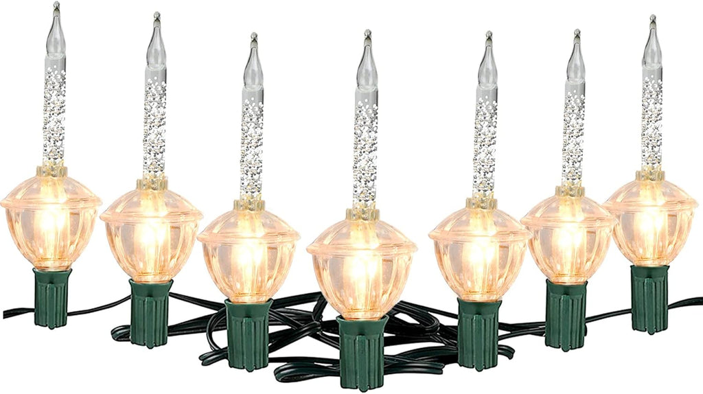 Luces de burbujas de Navidad, cadena de luces de 11 pies con 7 bombillas vintage con purpurina para árbol de Navidad, vacaciones y celebraciones, alambre verde