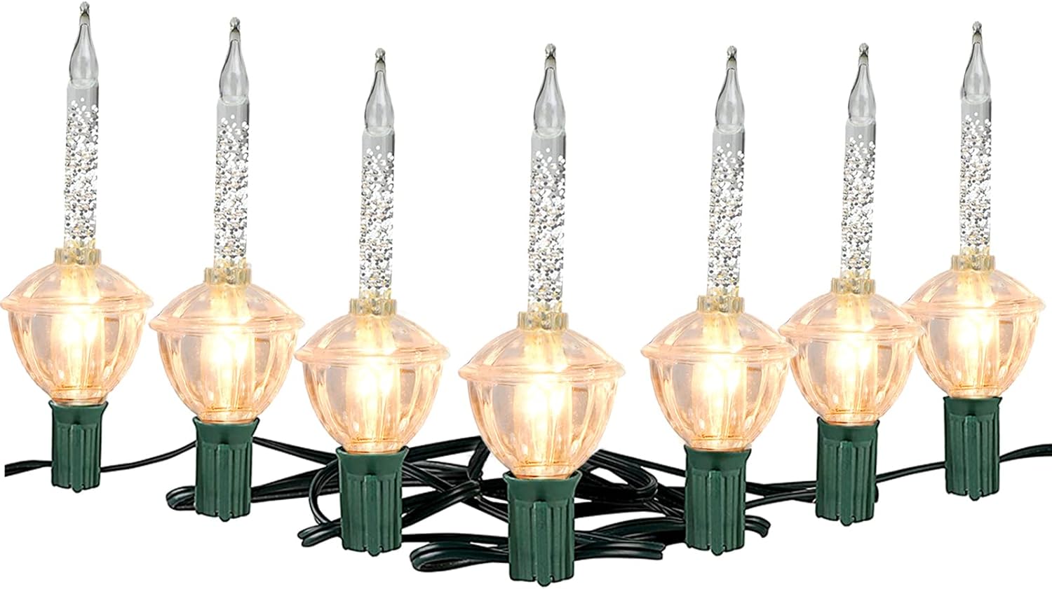 Luces de burbujas de Navidad, cadena de luces de 11 pies con 7 bombillas vintage con purpurina para árbol de Navidad, vacaciones y celebraciones, alambre verde