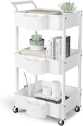 3-Tier Utility Rolling Cart - Mobile Storage Organizer with Lockable Wheels - 3 Hanging Baskets - 200 lbs Capacity - Easy Assembly - For Kitchen, Bathroom, Office, Workshop