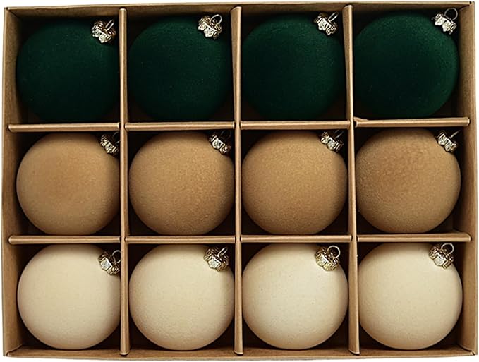 12 bolas de Navidad de terciopelo, adornos de terciopelo para árbol de Navidad, decoración de bolas de terciopelo flocadas con colgantes de árbol, bolas de terciopelo de adornos de Navidad para árbol
